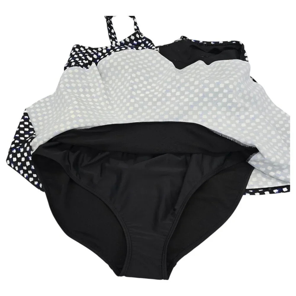 Jaclyn Smith One Piece Swimsuit Polka Dot Black White Layered Womens Size 20 - Picture 8 of 14
